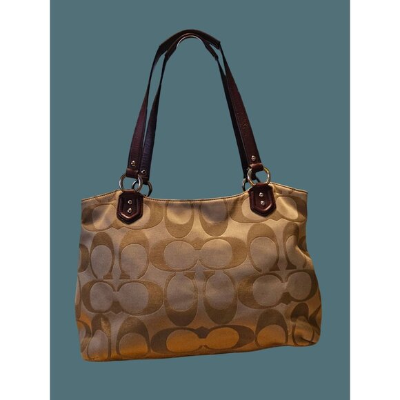 Coach Campbell Signature Belle Carryall Canvas Leather Trim Front Buckle Tote - Picture 2 of 14